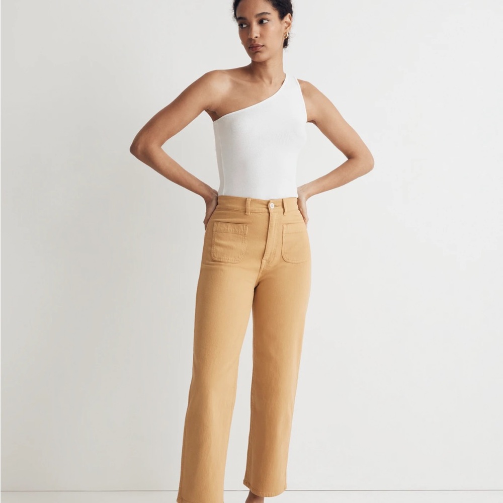 Madewell Petite Emmett 2.0 Wide-Leg Crop Pants Tan High-Waisted Pants